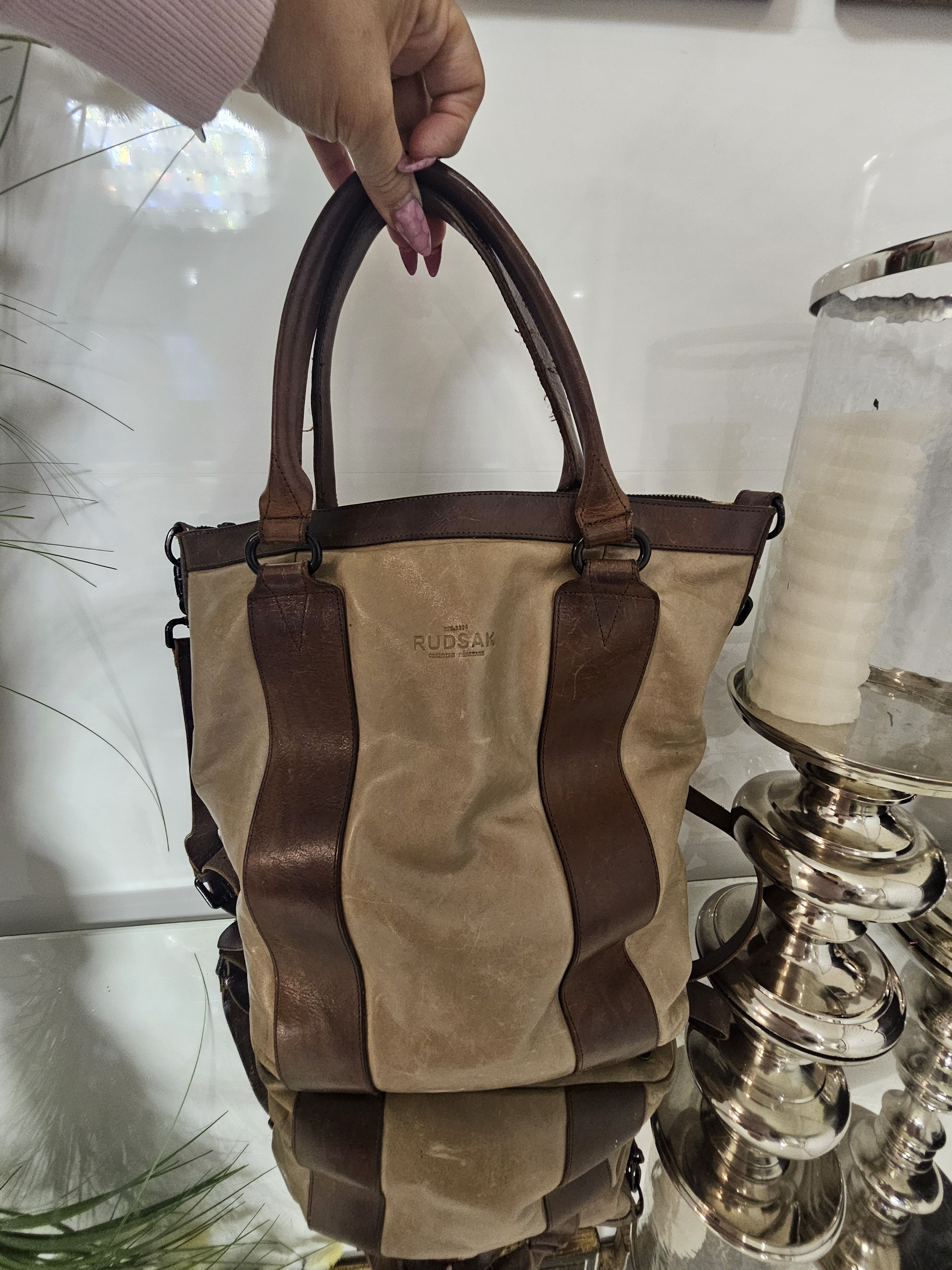 Vintage Rudsak Beige & Brown Leather Tote